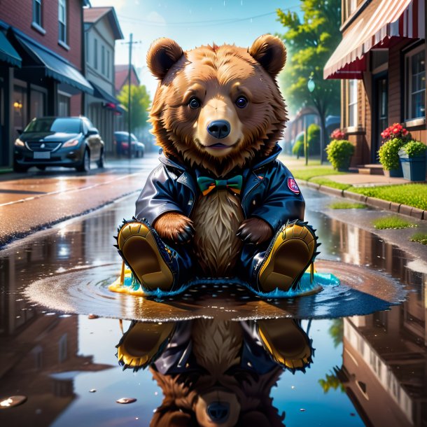 Image of a bear in a shoes in the puddle