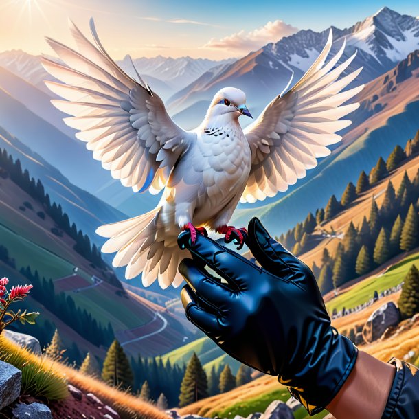 Drawing of a dove in a gloves in the mountains