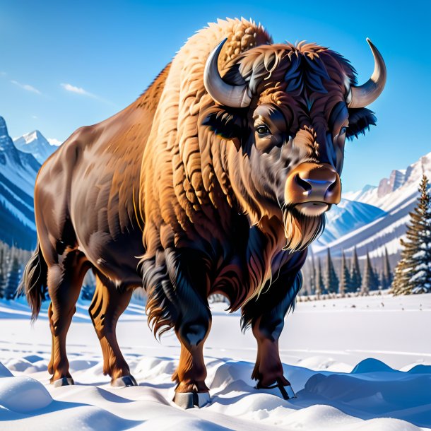 Pic d'un bison dans une jupe dans la neige