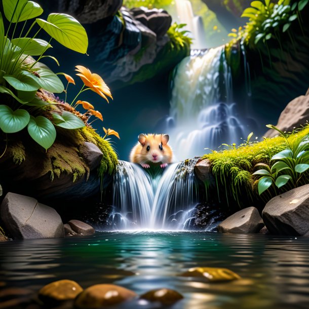 Pic of a resting of a hamster in the waterfall