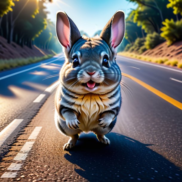 Photo d'un saut d'une chinchillas sur la route