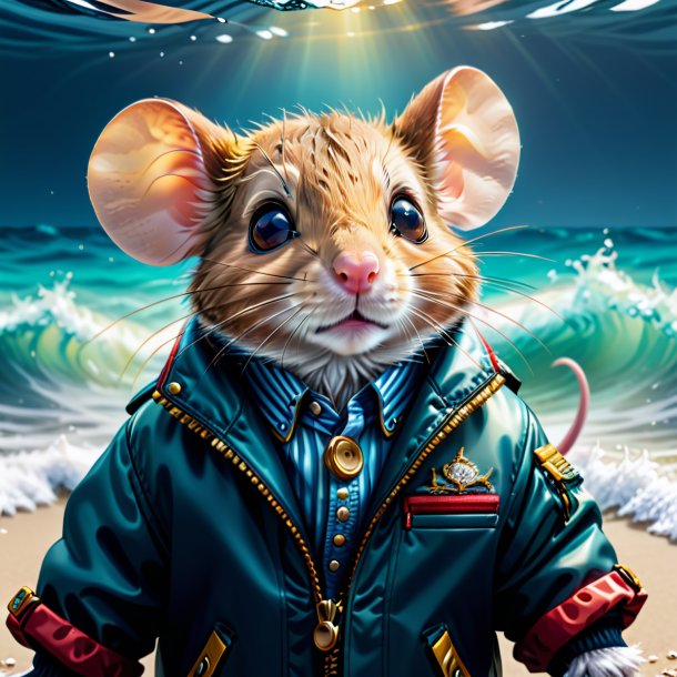 Dessin d'une souris dans une veste dans la mer