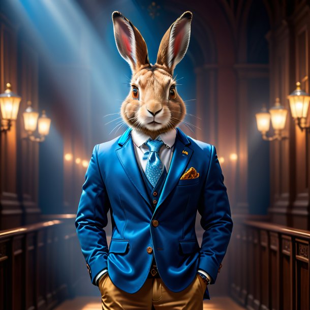 Picture of a hare in a blue jacket