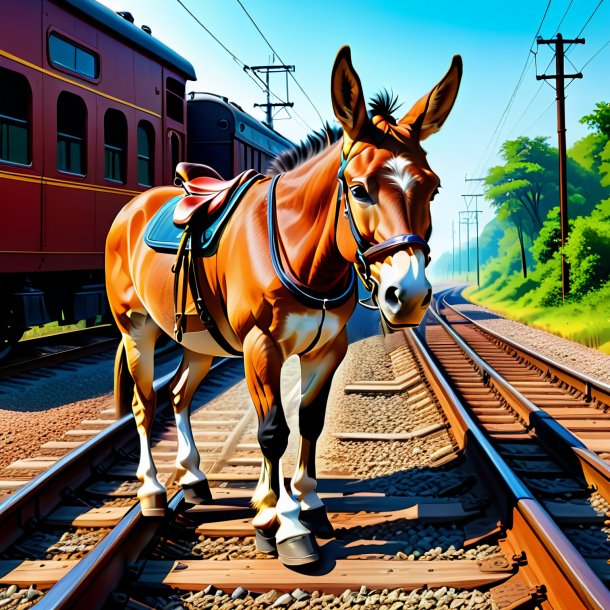 Ilustração de uma mula em um sapato nos trilhos ferroviários