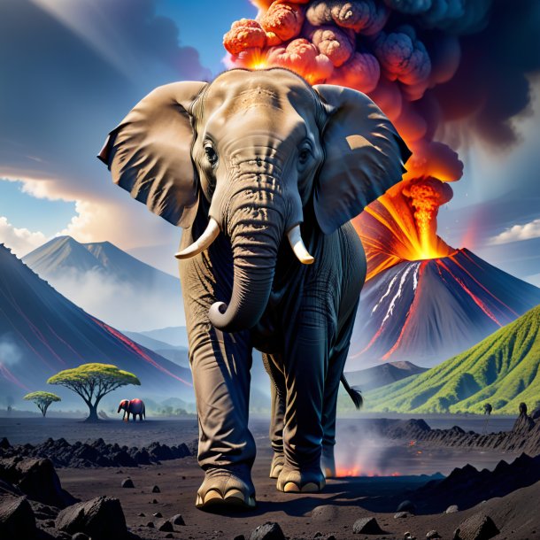 Image of a elephant in a trousers in the volcano