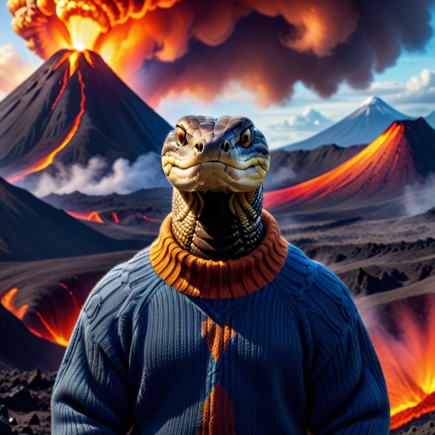 Picture of a king cobra in a sweater in the volcano