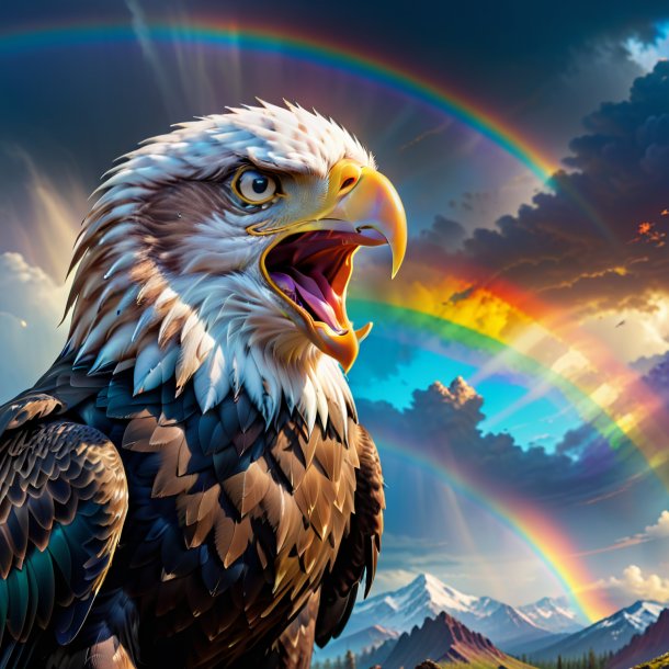 Image of a angry of a eagle on the rainbow