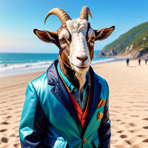 Illustration of a goat in a jacket on the beach