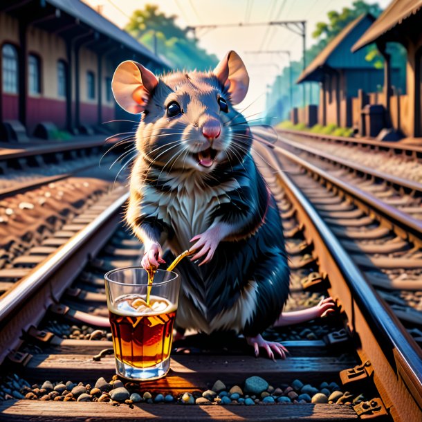 Pic of a drinking of a rat on the railway tracks