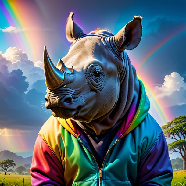 Pic of a rhinoceros in a hoodie on the rainbow