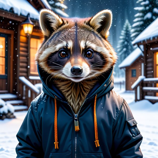 Image of a raccoon in a hoodie in the snow