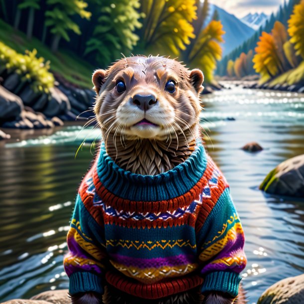 Picture of a otter in a sweater in the river