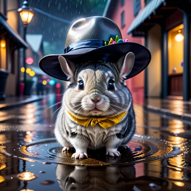 Foto de una chinchillas en un sombrero en el charco