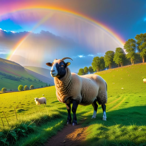 Photo of a waiting of a sheep on the rainbow