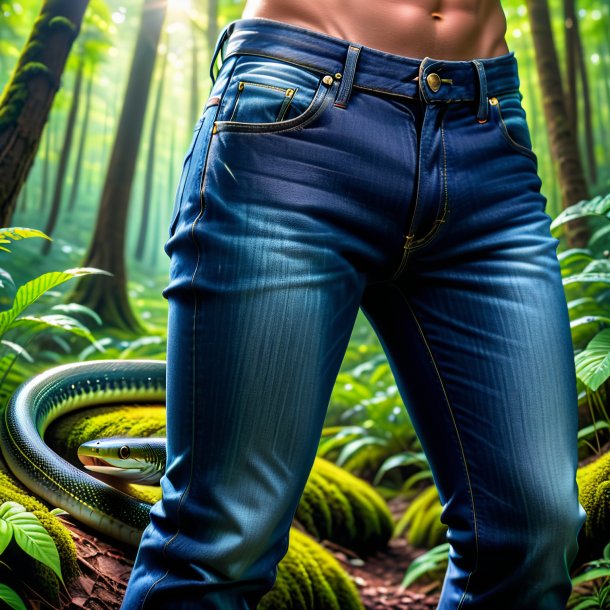 Pic of a eel in a jeans in the forest