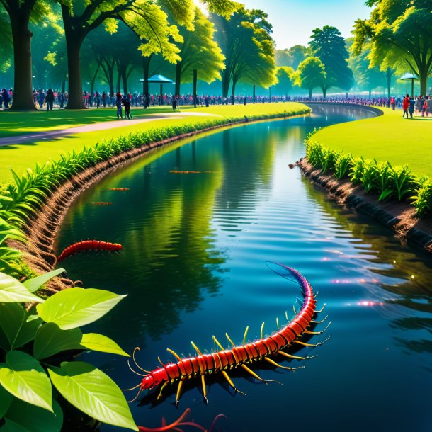 Pic of a swimming of a centipede in the park