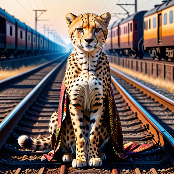 Illustration of a cheetah in a skirt on the railway tracks