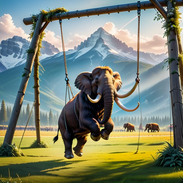 Picture of a swinging on a swing of a mammoth on the field