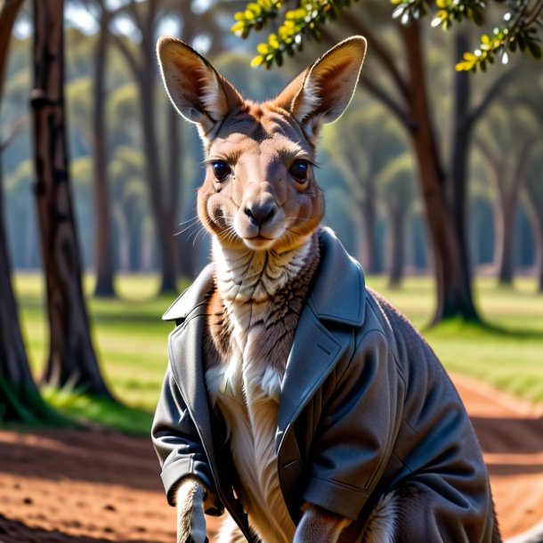 Pic of a kangaroo in a gray coat