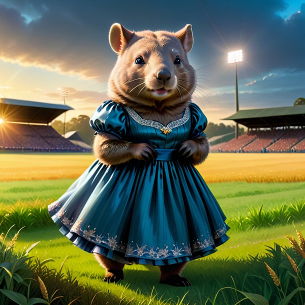 Ilustración de un wombat en un vestido en el campo