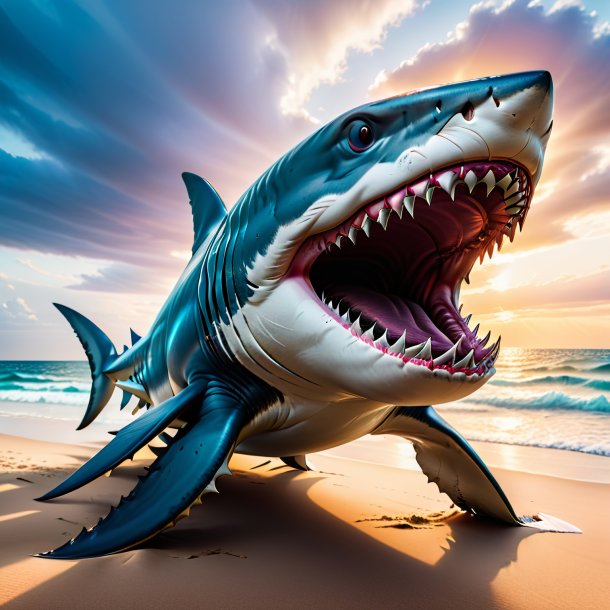 Image of a threatening of a shark on the beach