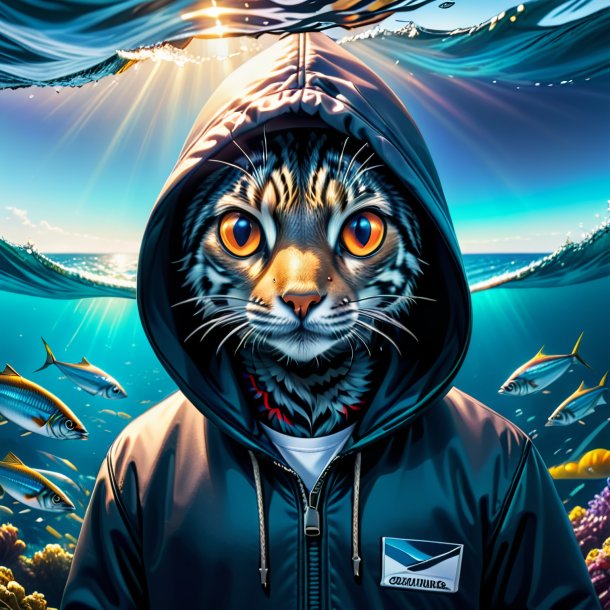 Drawing of a sardines in a hoodie in the sea