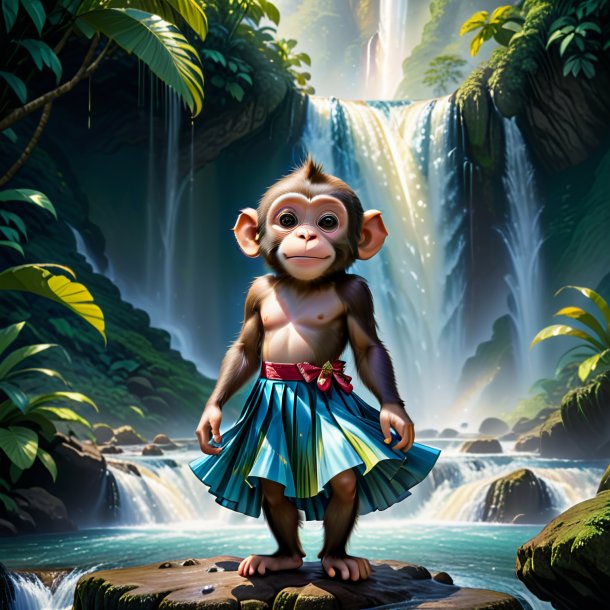 Illustration of a monkey in a skirt in the waterfall