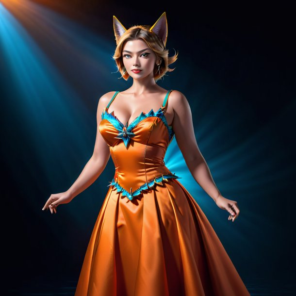 Imagem de um atum em um vestido laranja