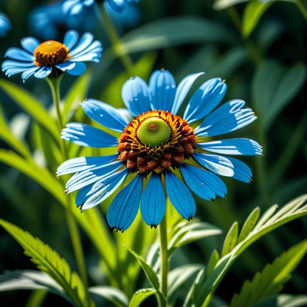 "photography of a blue helenium, smooth"