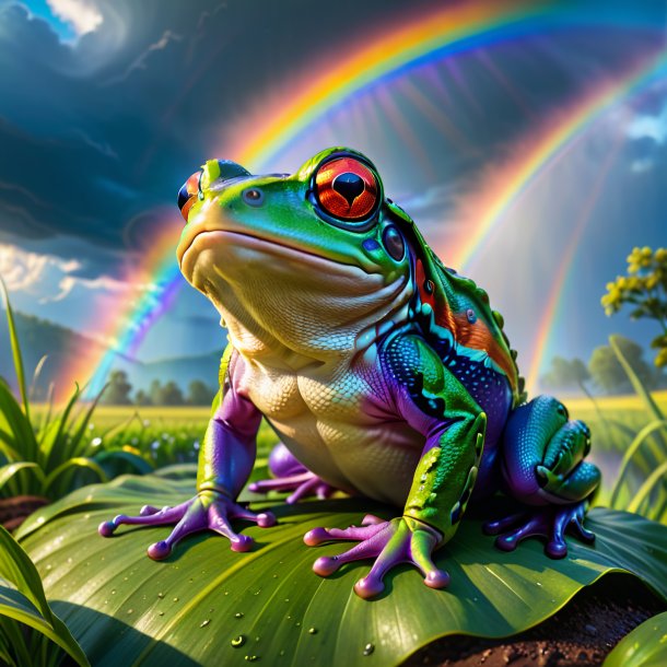 Image of a threatening of a frog on the rainbow