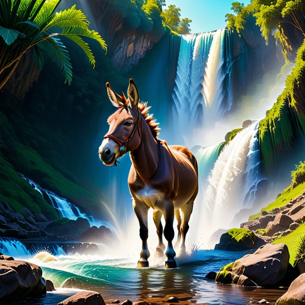 Picture of a threatening of a donkey in the waterfall