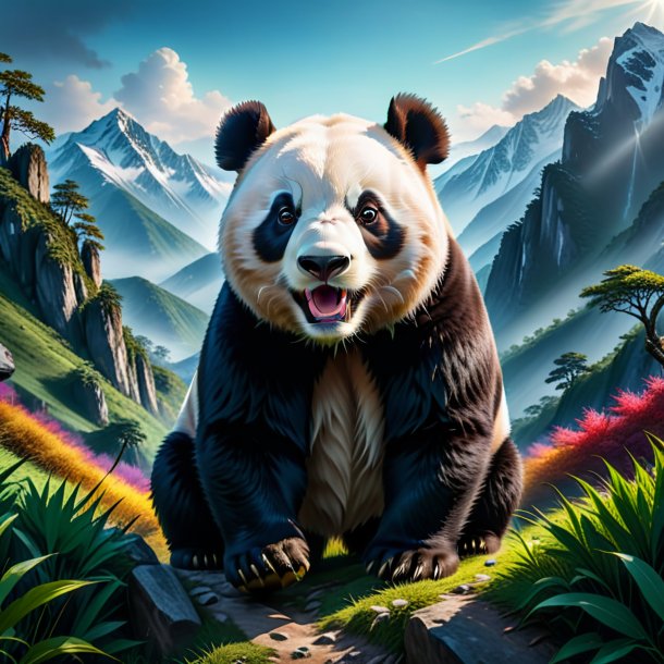 Image of a threatening of a giant panda in the mountains