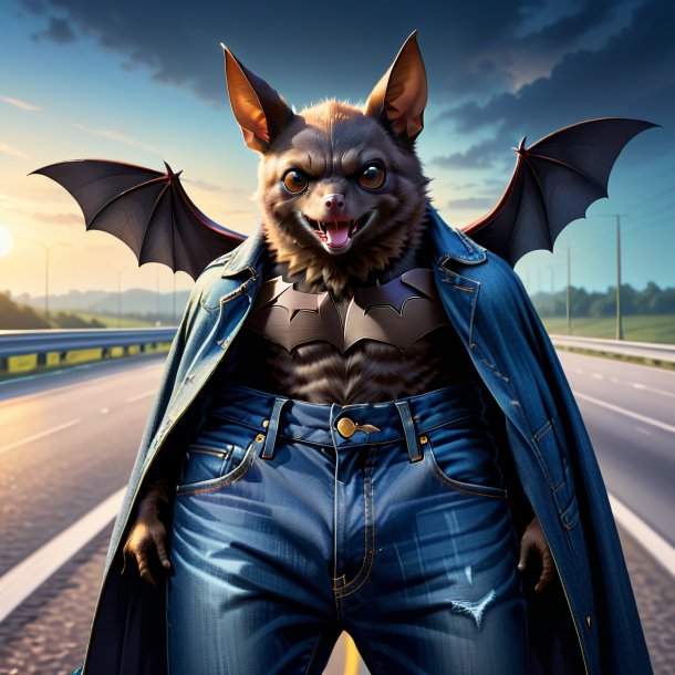 Illustration of a bat in a jeans on the highway