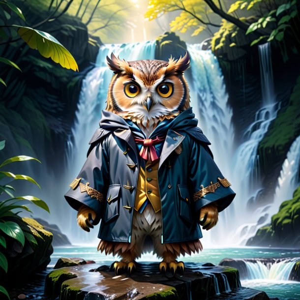 Drawing of a owl in a coat in the waterfall