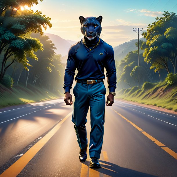 Illustration of a panther in a trousers on the road