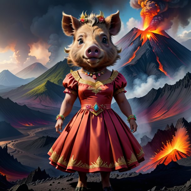 Drawing of a boar in a dress in the volcano