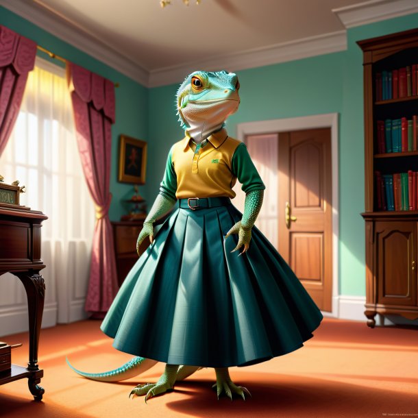 Drawing of a lizard in a skirt in the house