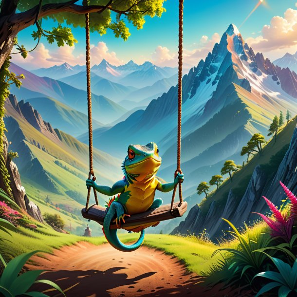 Image of a swinging on a swing of a lizard in the mountains