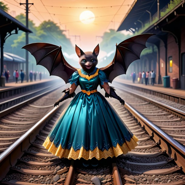 Drawing of a bat in a dress on the railway tracks