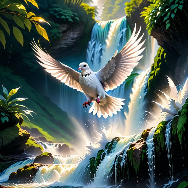 Pic of a jumping of a dove in the waterfall