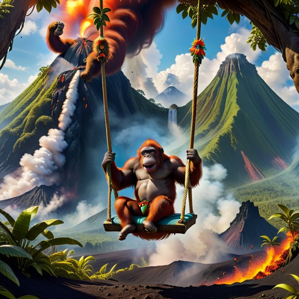 Picture of a swinging on a swing of a orangutan in the volcano