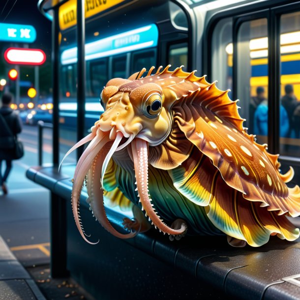 Drawing of a cuttlefish in a belt on the bus stop