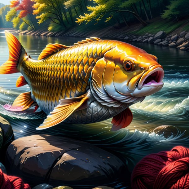 Drawing of a carp in a sweater in the river