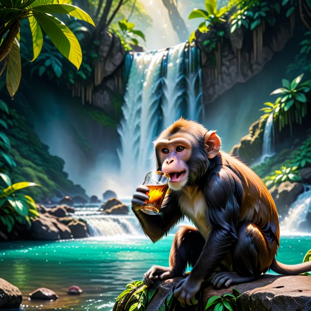 Pic of a drinking of a monkey in the waterfall