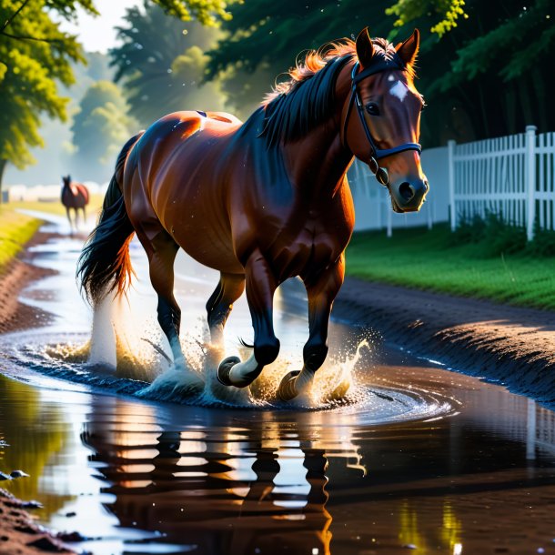 Imagen de la natación de un caballo en el charco