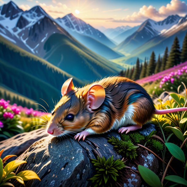 Pic d'un sommeil d'une souris dans les montagnes