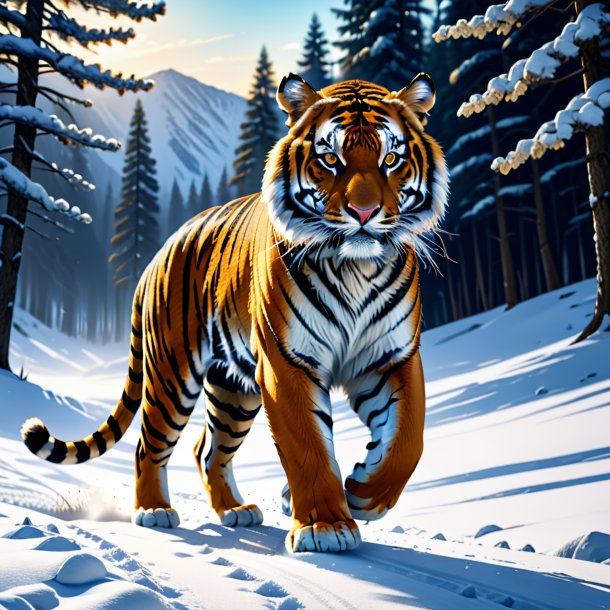 Illustration of a tiger in a jeans in the snow