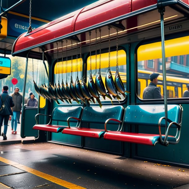 Image of a swinging on a swing of a sardines on the bus stop