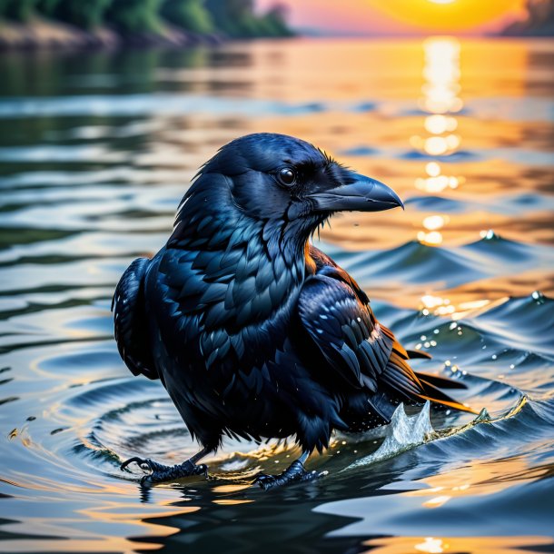 Image of a crow in a belt in the water