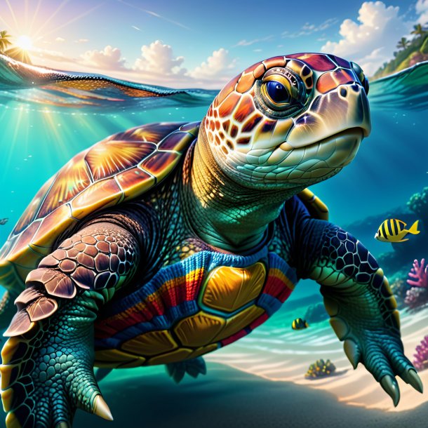 Drawing of a turtle in a sweater in the sea